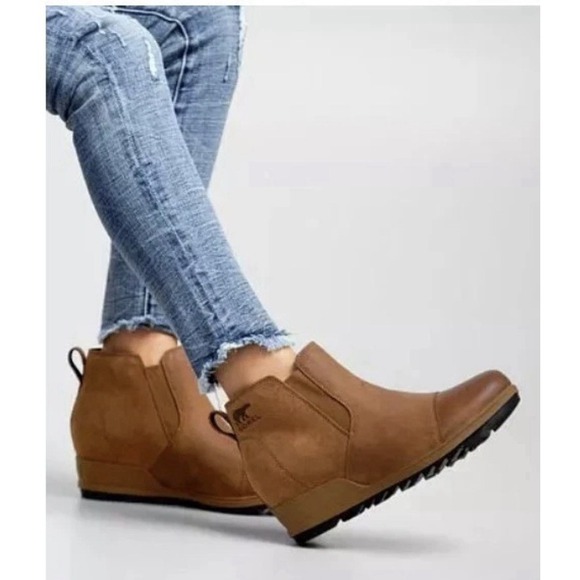 Sorel Women's Evie Leather Wedge Ankle Boot Suede Leather Brown Tan Size 7.5 - Picture 11 of 11